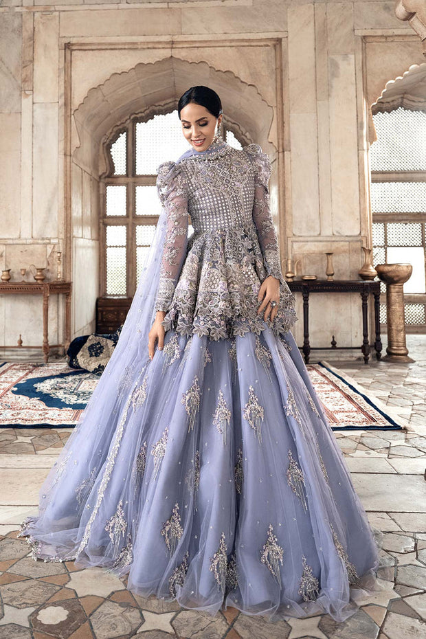 Regal Lavender Embroidered Pakistani Bridal Dress Peplum Lehenga