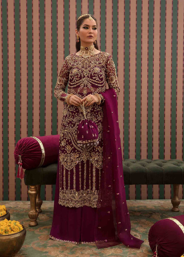 Regal Plum Embroidered Pakistani Wedding Dress Kameez Trousers
