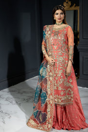 Rose Pink Embroidered Pakistani Wedding Dress in Gharara Kameez Style