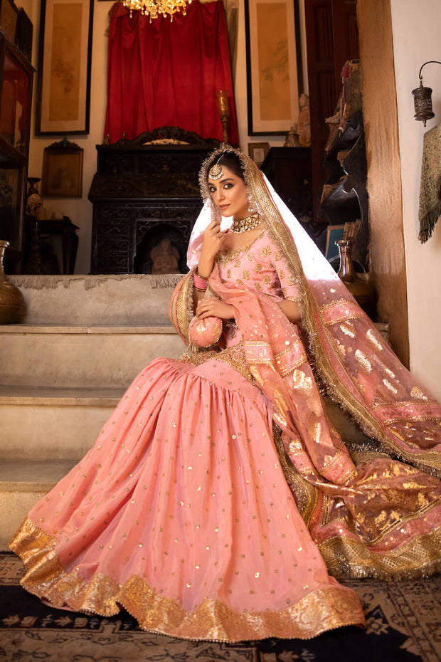 Rose Pink Gharara Kameez Embellished Pakistani Wedding Dress 2023