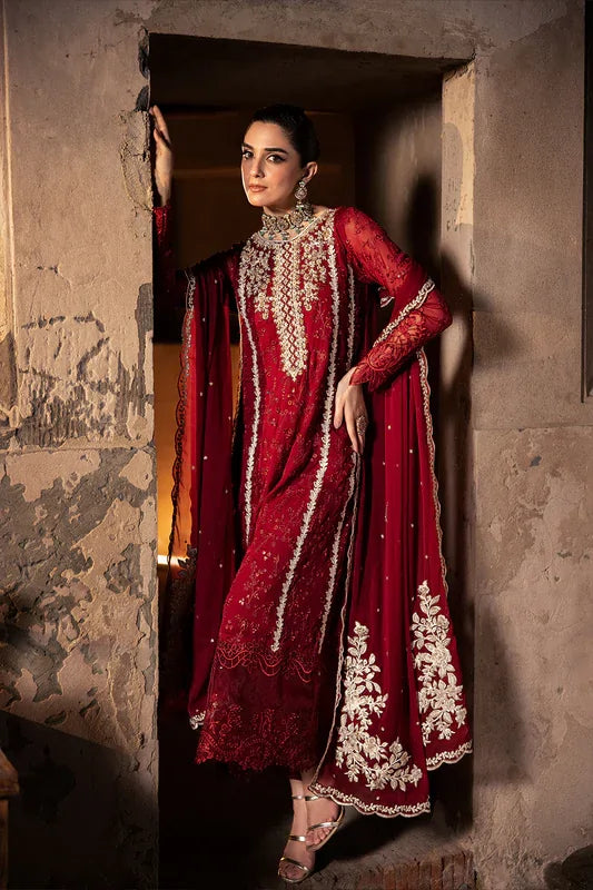 Elegant Maroon Hand Embellished Organza Pakistani Party Dress