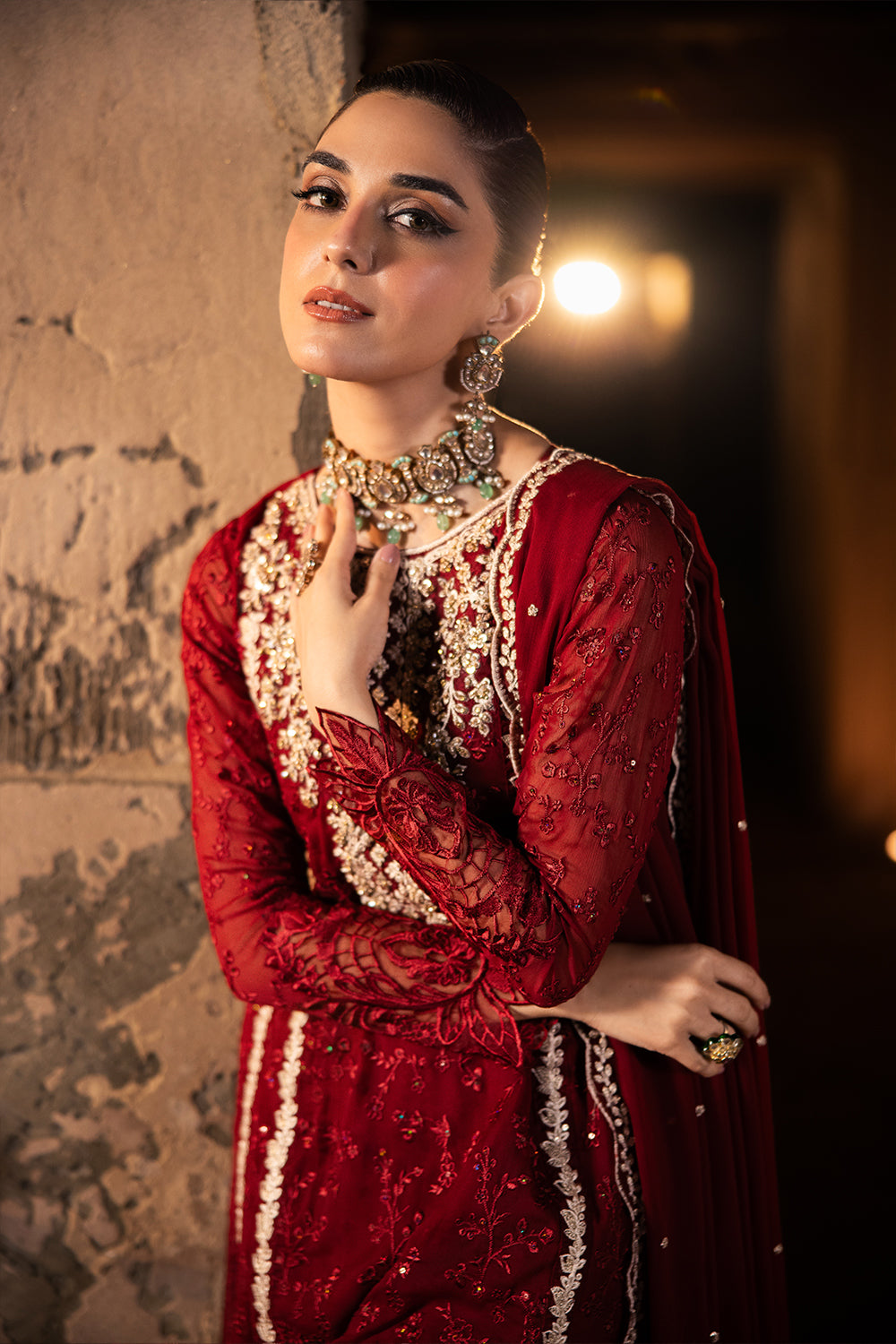 Elegant Maroon Hand Embellished Organza Pakistani Party Dress