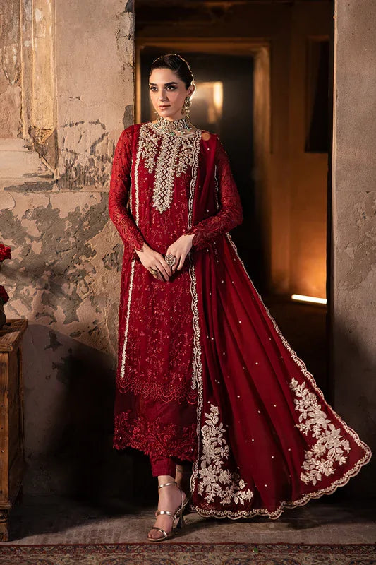 Elegant Maroon Hand Embellished Organza Pakistani Party Dress