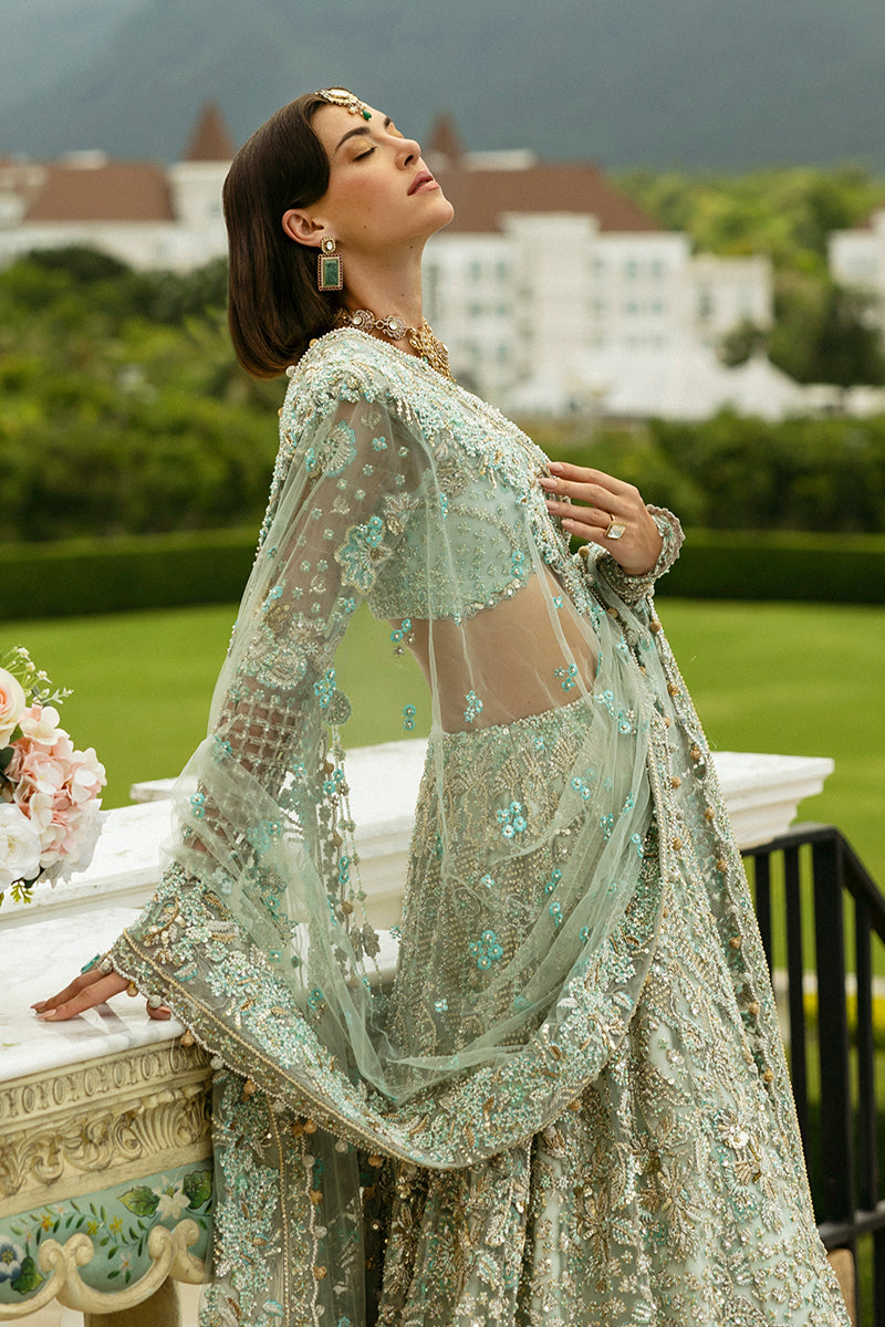 Royal Aqua Green Net Lehenga Choli Pakistani Bridal Dress