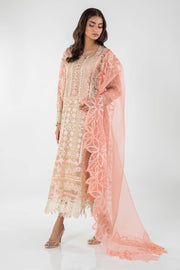 Royal Beige and Tea Pink Luxury Pret Long Shirt Pakistani Salwar Kameez