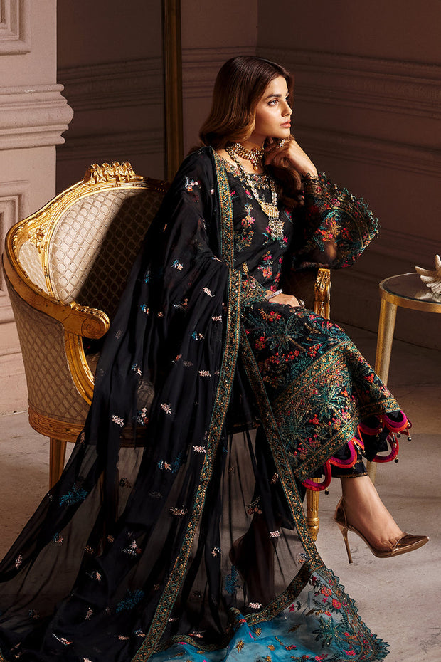 Royal Black Kameez Trouser Dupatta Pakistani Wedding Dress