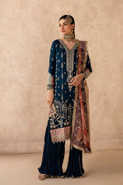 Royal Blue Embroidered Pakistani Kameez Sharara with Dupatta Suit