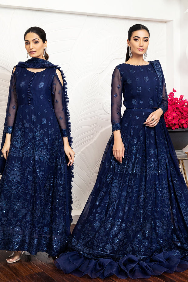 Royal Blue Embroidered Pakistani Pishwas Dupatta Party Wear