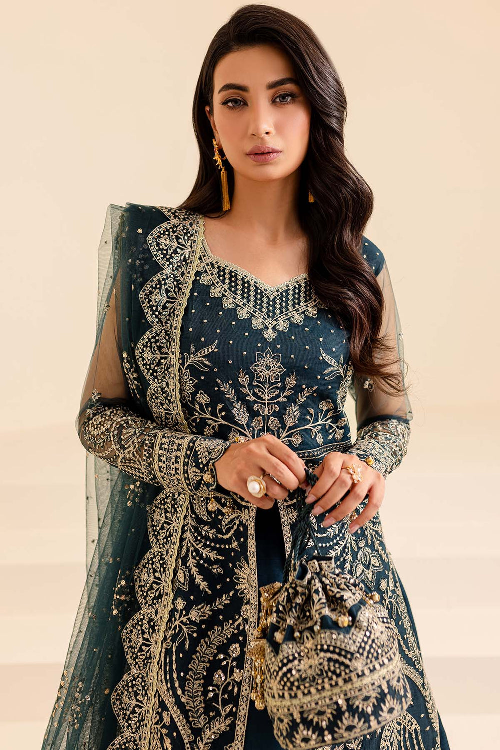 Pakistani Bridal Dress in Open Gown Blue Lehenga Style LARGE Pakistani Bridal Dress in Open Gown Blue Lehenga Style LARGE