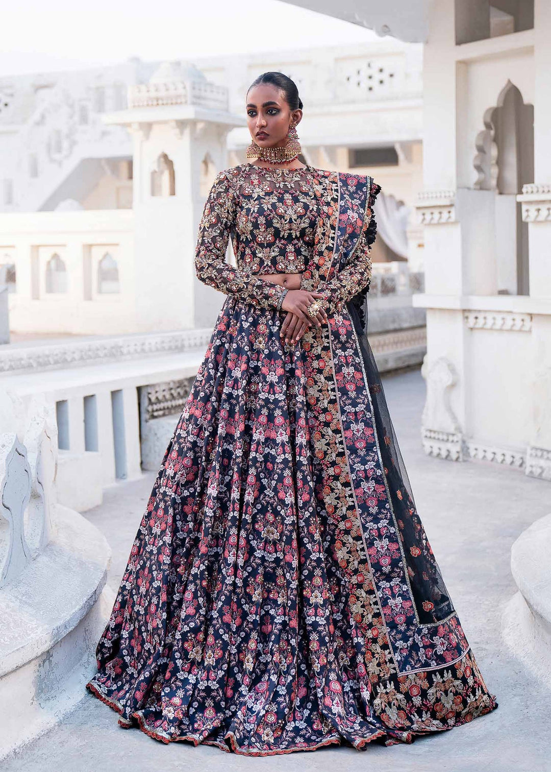 Royal Blue Floral Embroidered Pakistani Wedding Wear Lehenga Choli