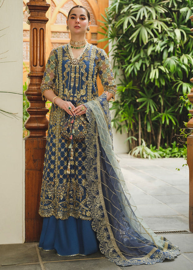 Royal Bluish Grey Embroidered Pakistani Wedding Dress Kameez Sharara