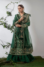 Royal Bottle Green Embroidered Pakistani Wedding Dress Kameez Sharara