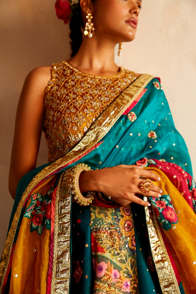 Royal Bridal Lehenga Choli Dupatta Mehndi Dress