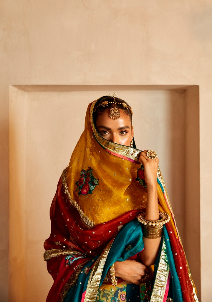 Royal Bridal Lehenga Choli and Dupatta Mehndi Dress Online