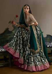 Royal Bridal Mehndi Dress in Green Lehenga and Choli Style