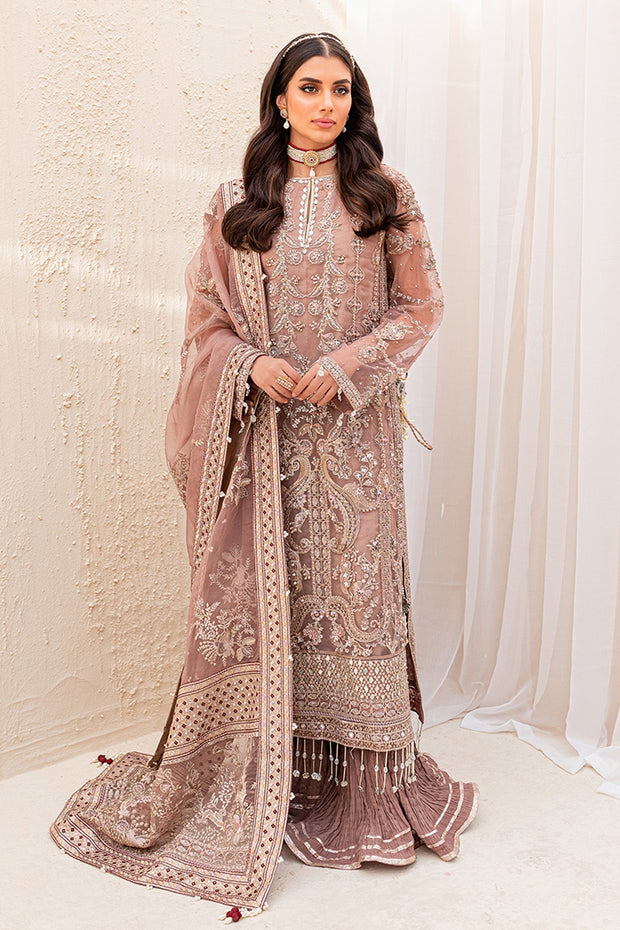 Royal Brown Embroidered Pakistani Kameez Sharara Wedding Dress