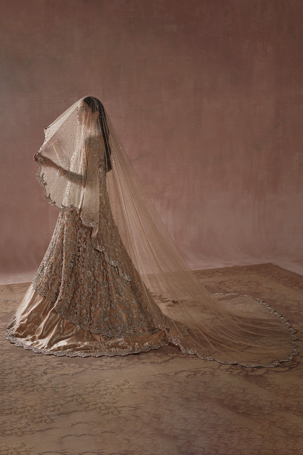 champagne color pakistani wedding dress Moon dust champagne color beaded Pakistani bridal dress available online