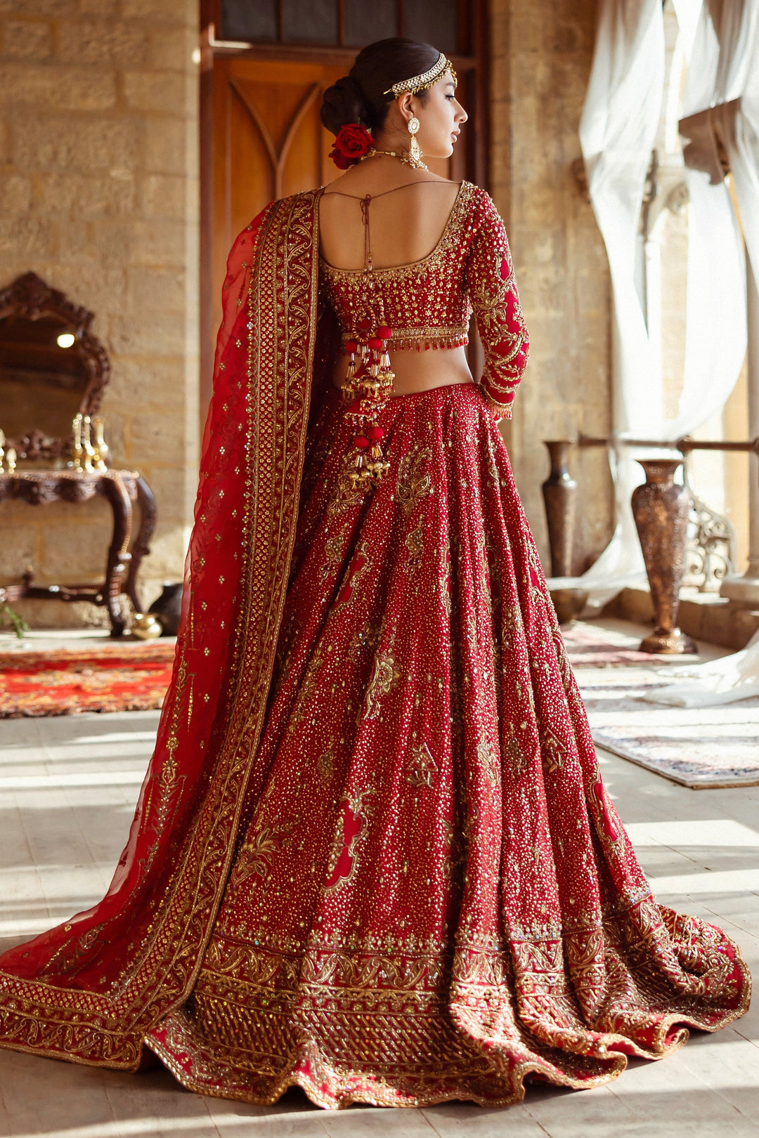 Royal Crimson Red Lehenga Choli Dupatta Bridal Wedding Dress