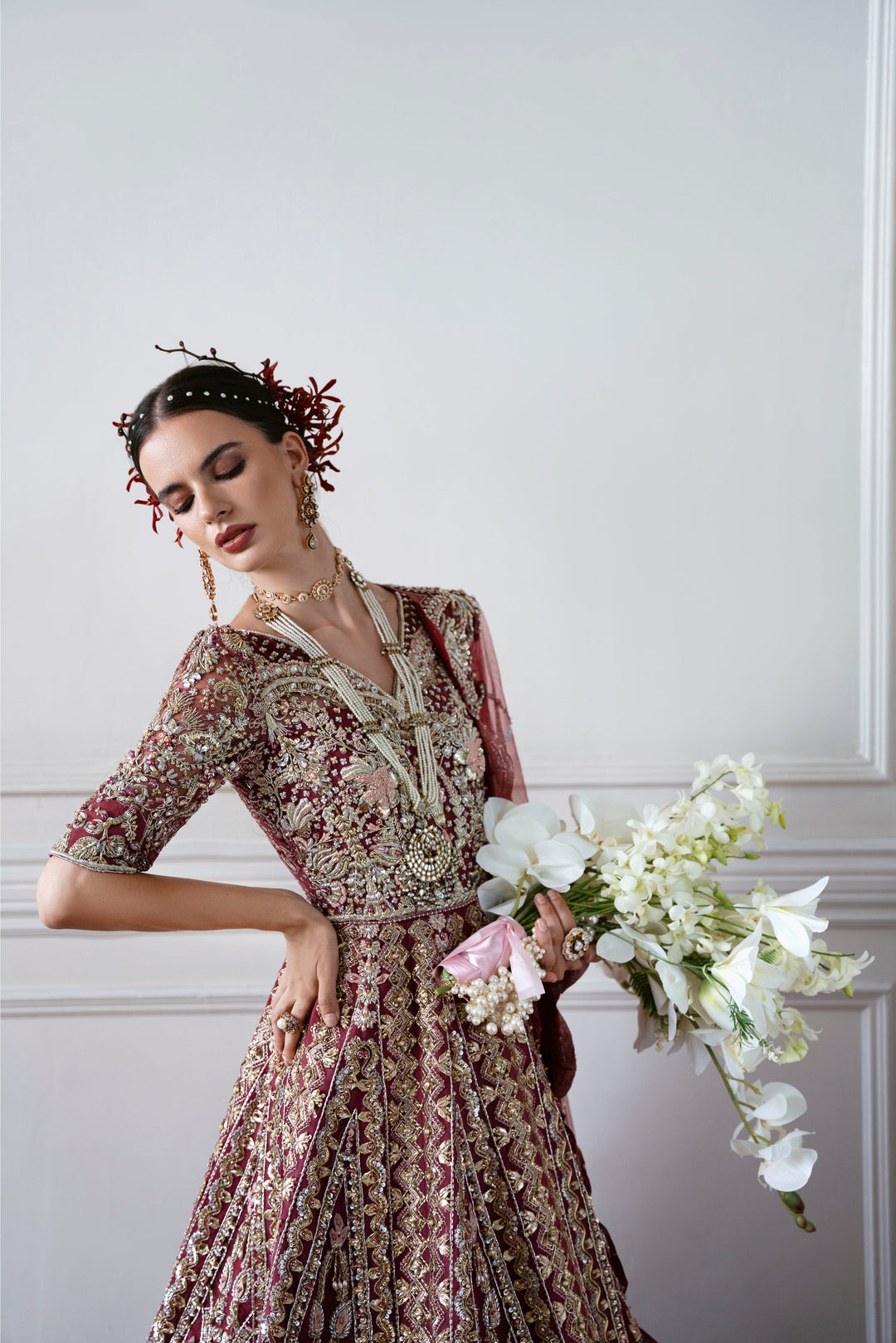 Deep Maroon Pakistani Bridal Lehenga & Choli – Elegance Redefined