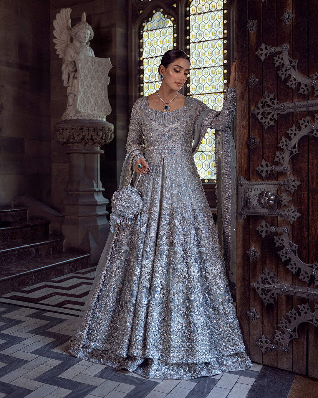 Elegant Pakistani Bridal Dress - Open Gown Lehenga