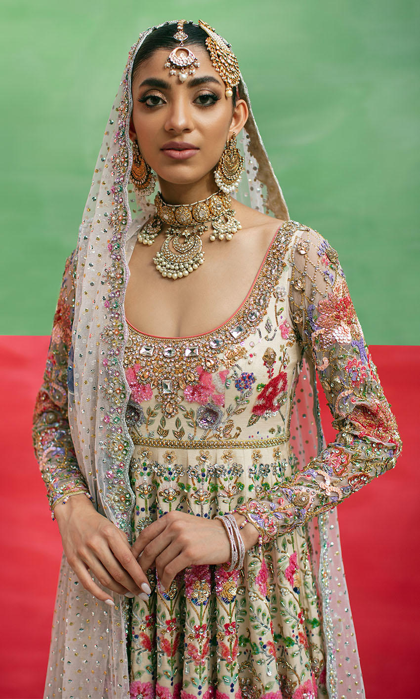 Royal Embellished Pakistani Bridal Pishwas Frock and Dupatta