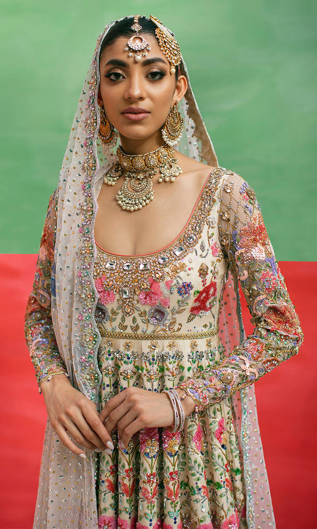 Royal Embellished Pakistani Bridal Pishwas Frock and Dupatta