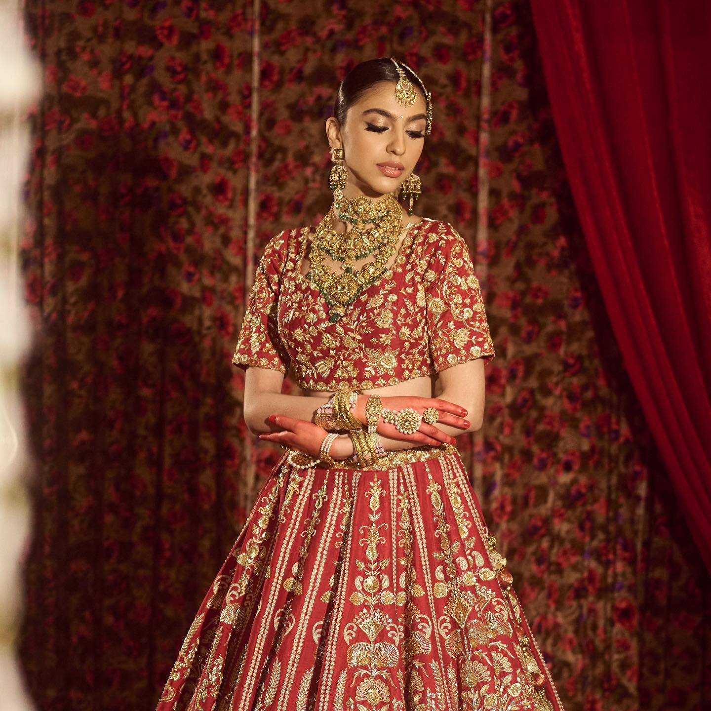 Embellished Red Lehenga with Choli Dress for Bride – Nameera by Farooq