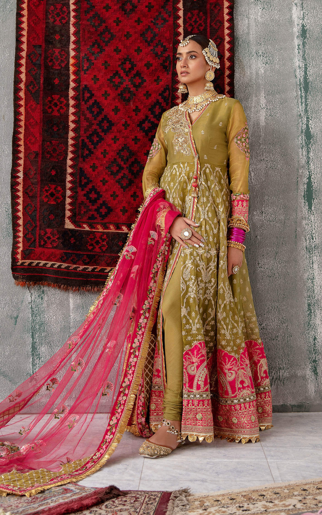 Royal Embroidered Pakistani Party Dress in Pishwas Frock Style