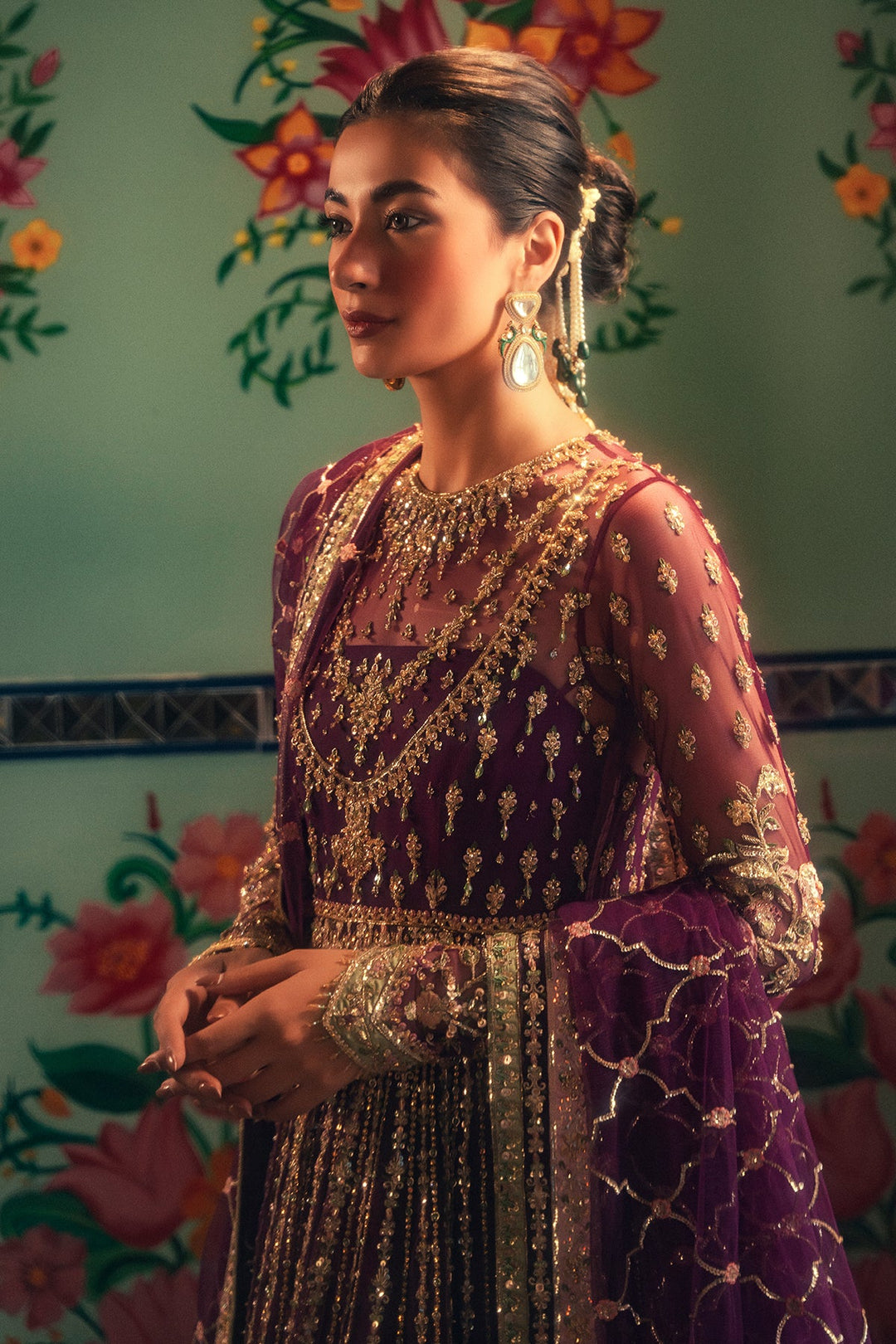 Royal Flared Long Pishwas and Lehenga Pakistani Bridal Dress