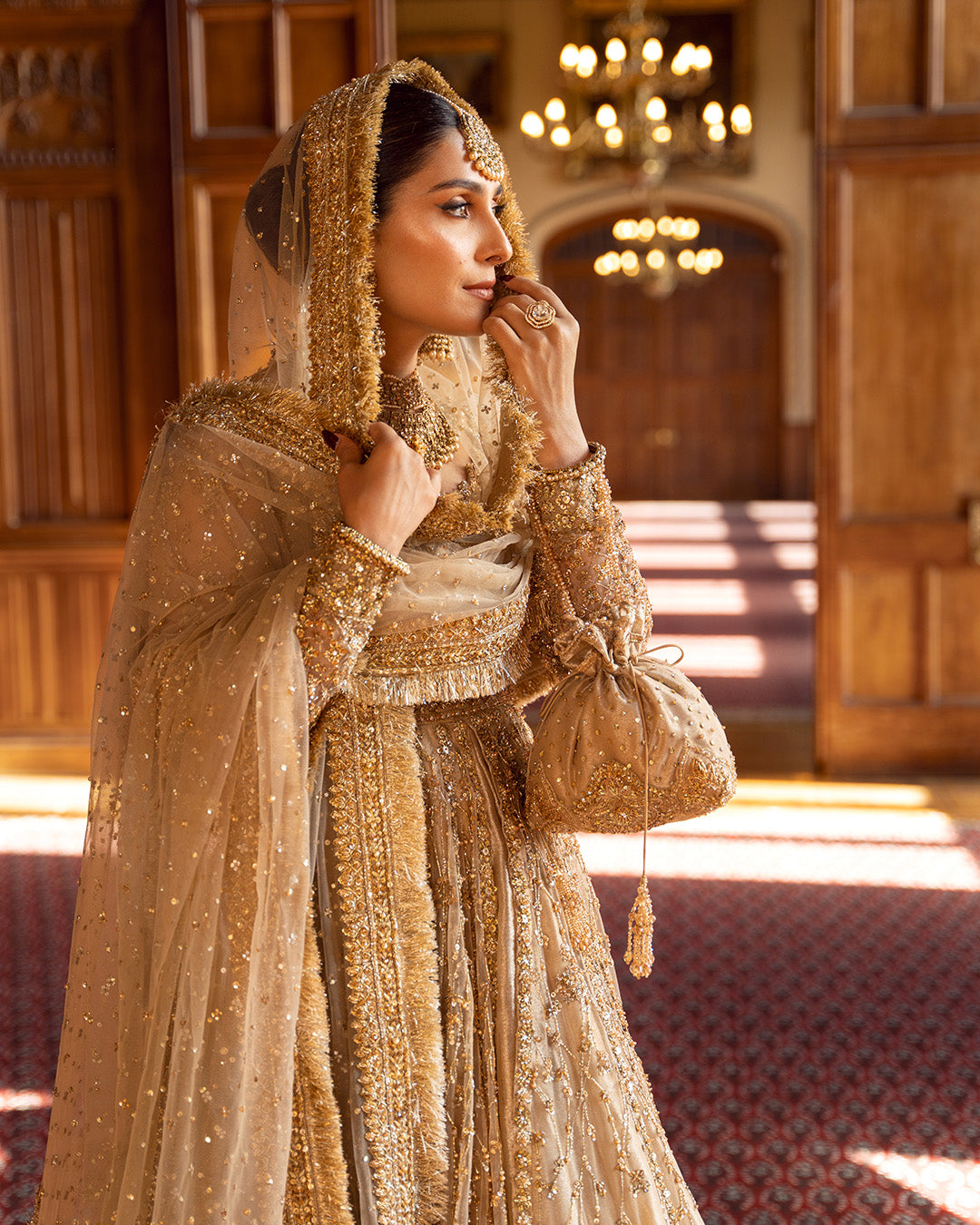 Elegant Gold Pakistani Bridal Dress & Lehenga | Premium Wear