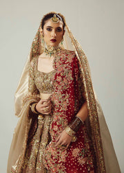 Royal Golden Lehenga Choli with Maroon Dupatta for Wedding