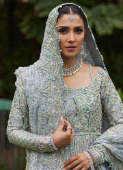 Royal Ice Blue Embroidered Pishwas Lehenga Pakistani Bridal Dress