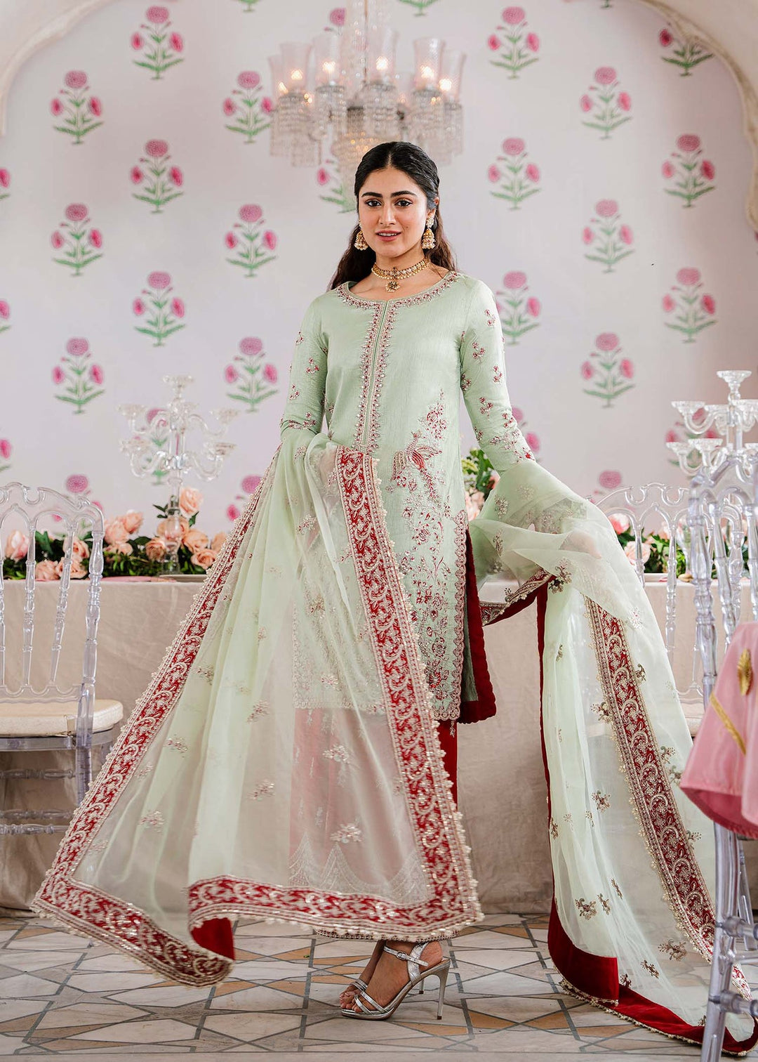 Royal Ice Blue Pakistani Salwar Kameez Embroidered Red Salwar Suit
