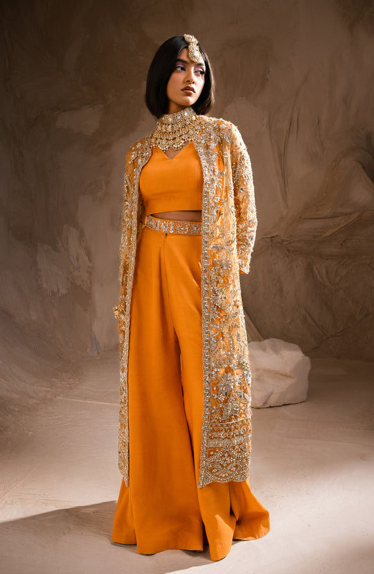 Indian Wedding Dress in Open Jacket and Trouser Style Nameera by Farooq Indian Wedding Dress in Open Jacket and Trouser Style Nameera by Farooq