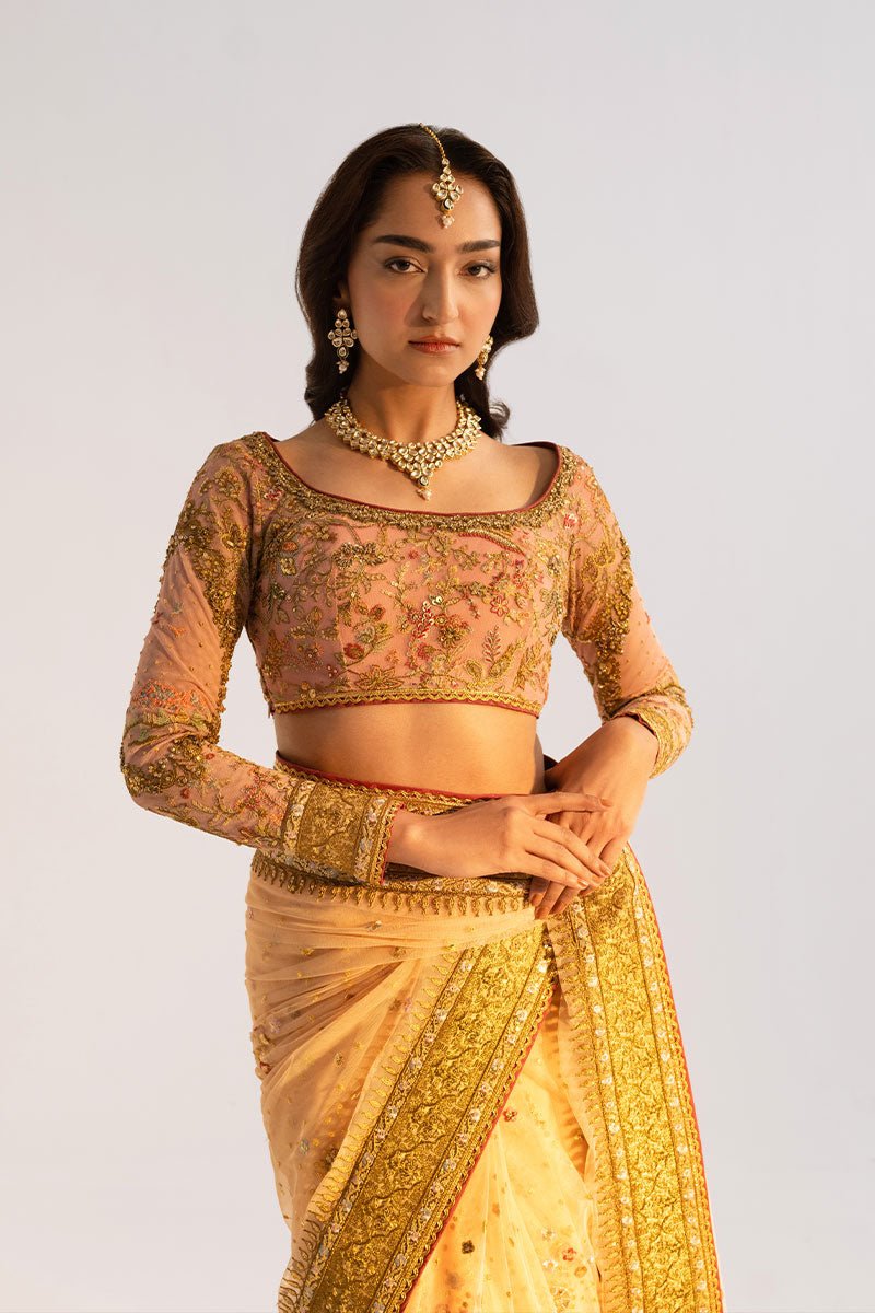 Royal Indian Wedding Dress in Peach Net Saree Style Online