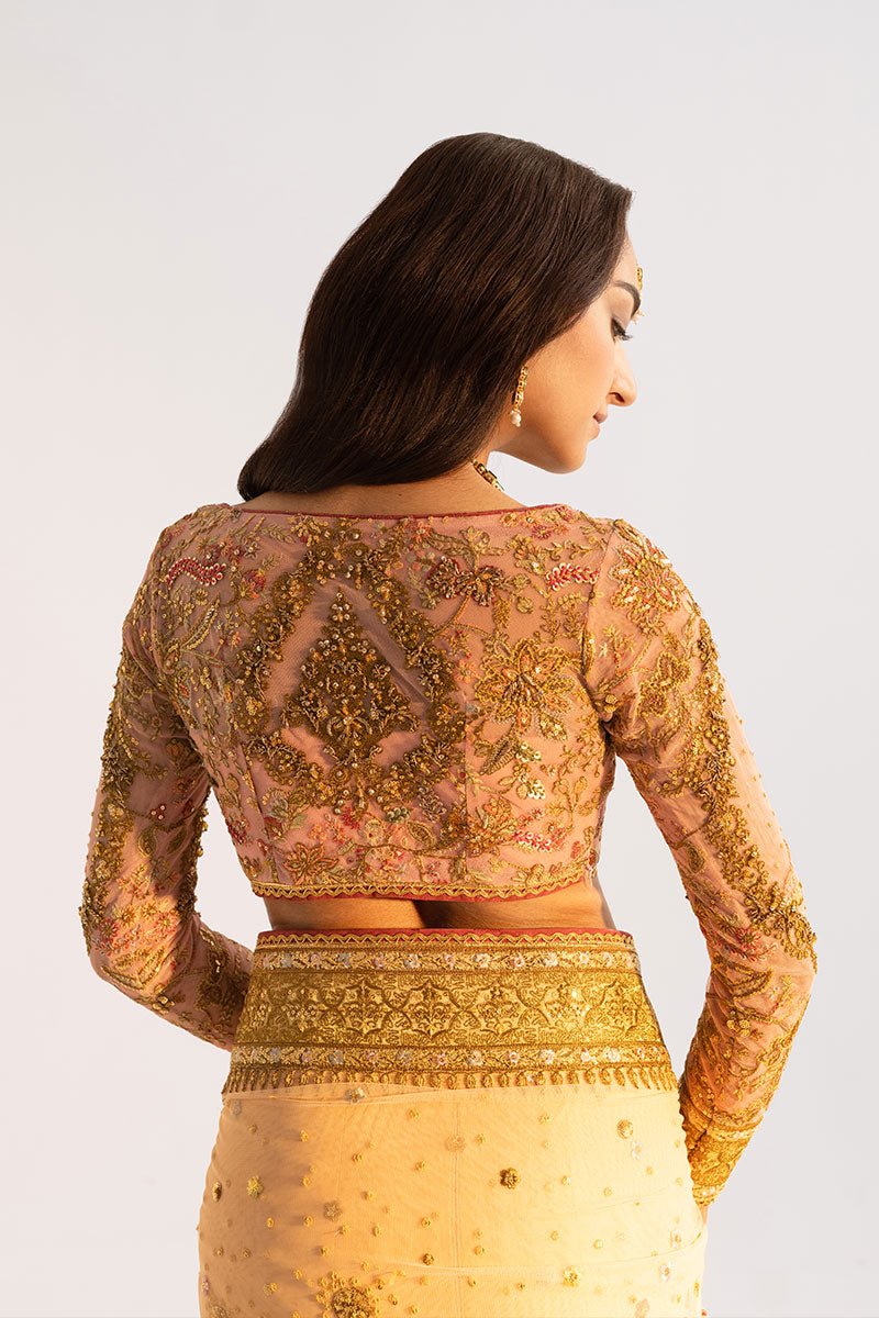 Royal Indian Wedding Dress in Peach Net Saree Style