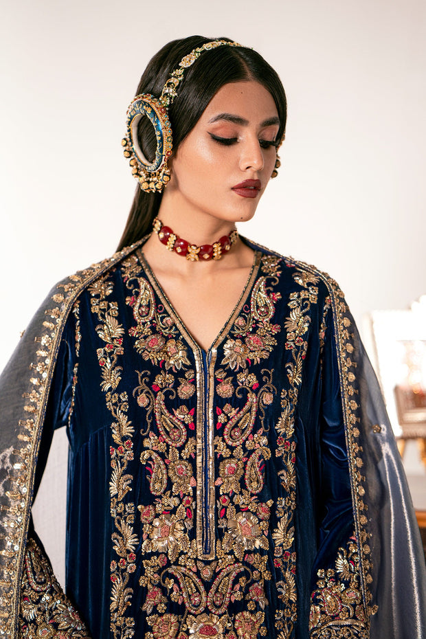 Royal Kameez Trouser Style Deep Blue Pakistani Wedding Dress