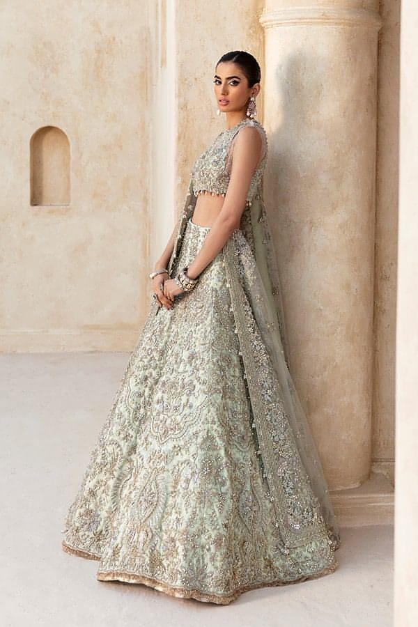 Lehenga Choli Dupatta Embellished Indian Bridal Dress  Nameera by Farooq