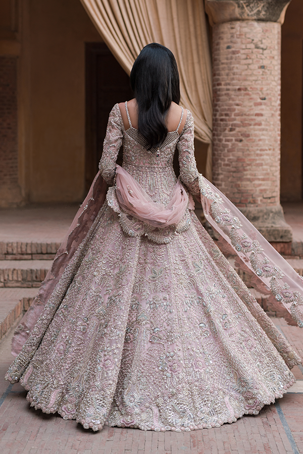 Royal Lehenga Gown Pink Pakistani Bridal Dress for Wedding