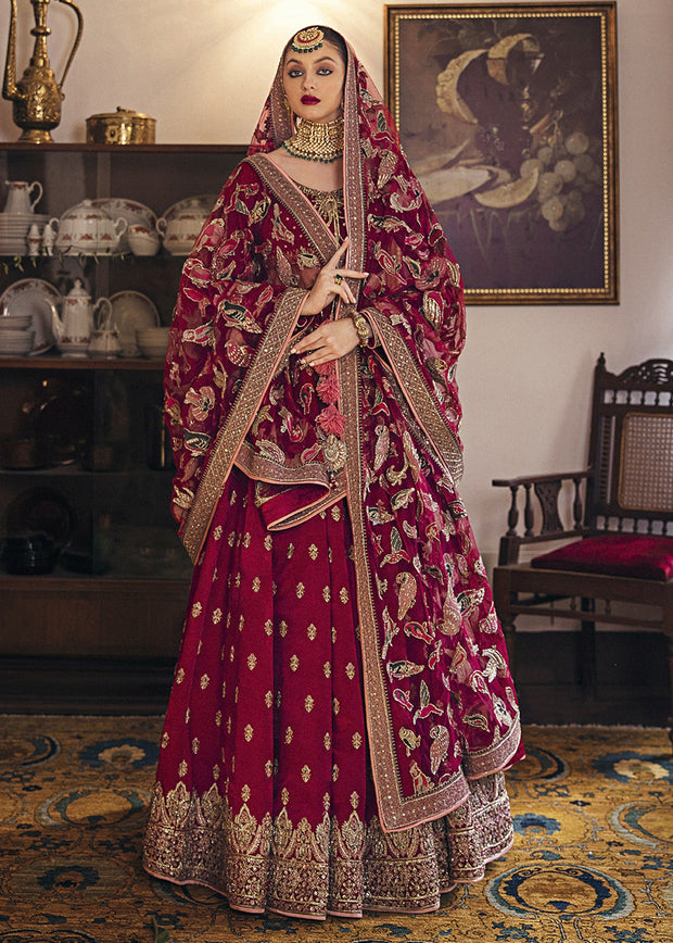 Royal Maroon Embellished Lehenga Choli Pakistani Wedding Dress