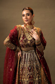 Royal Maroon Pakistani Bridal Dress in Choli Lehenga Style