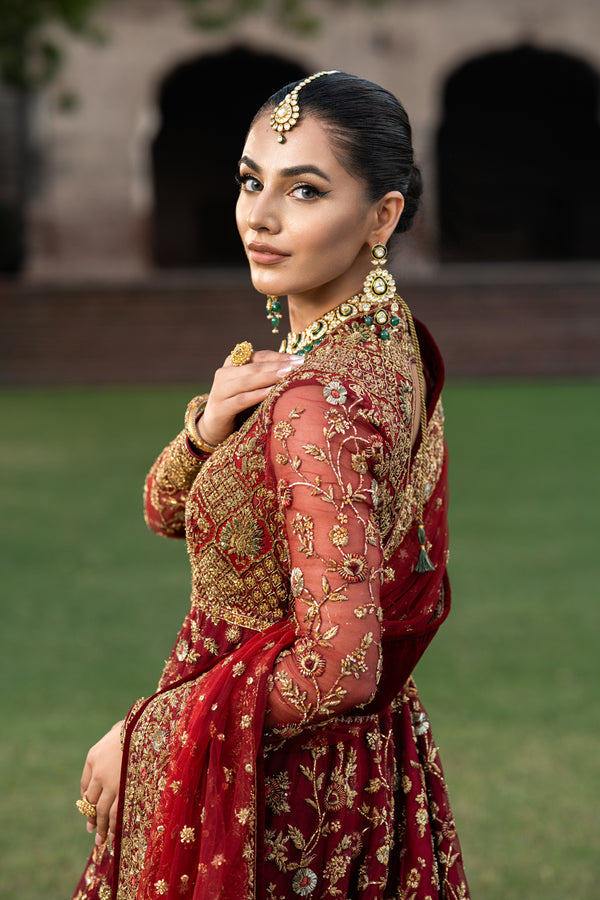 Stunning Maroon Pishwas & Lehenga Pakistani Bridal Dress