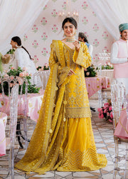 Royal Mustard Gold Embroidered Pakistani Sharara Kameez Party Wear