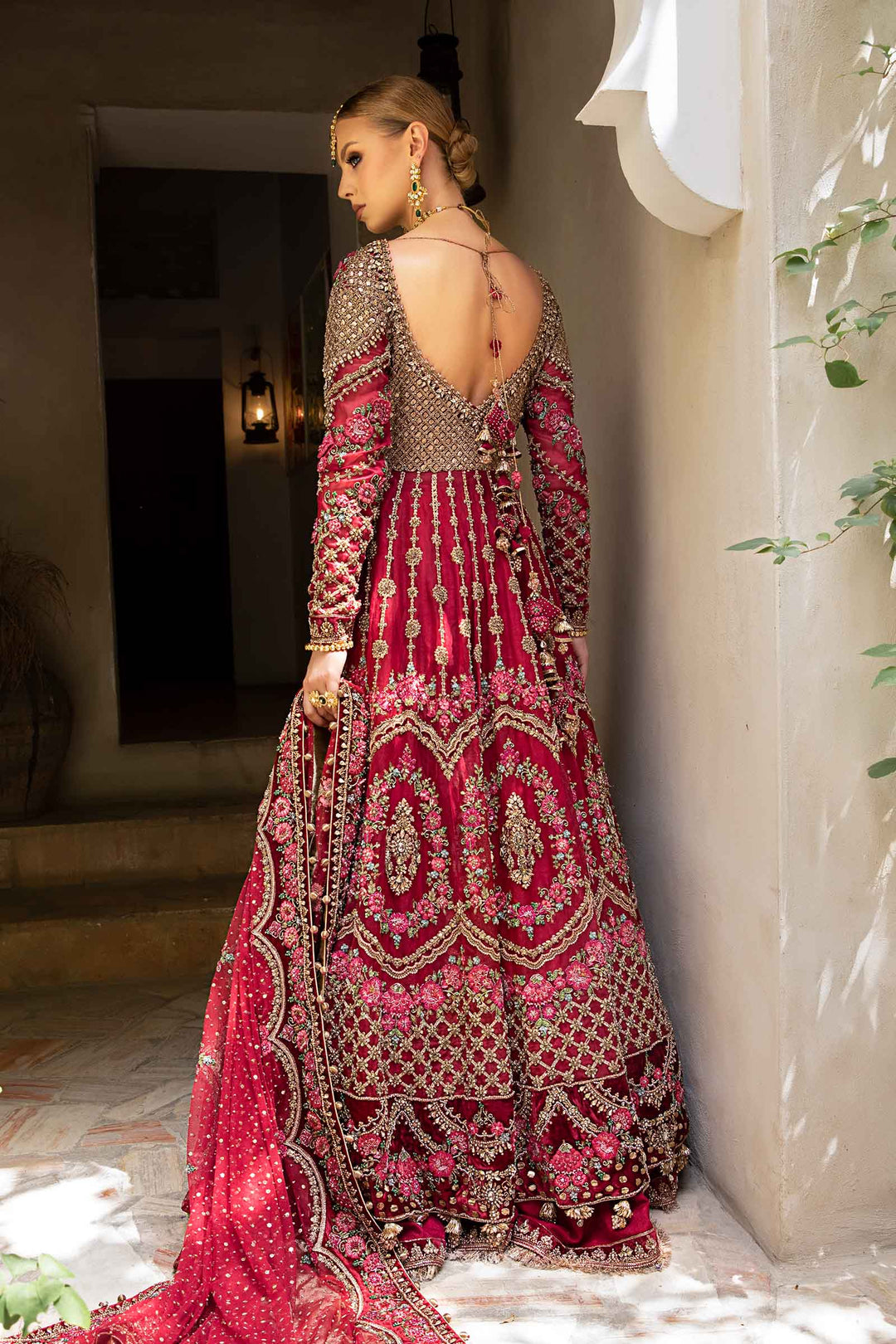 Pakistani Bridal Dress - Open Gown with Lehenga Dupatta