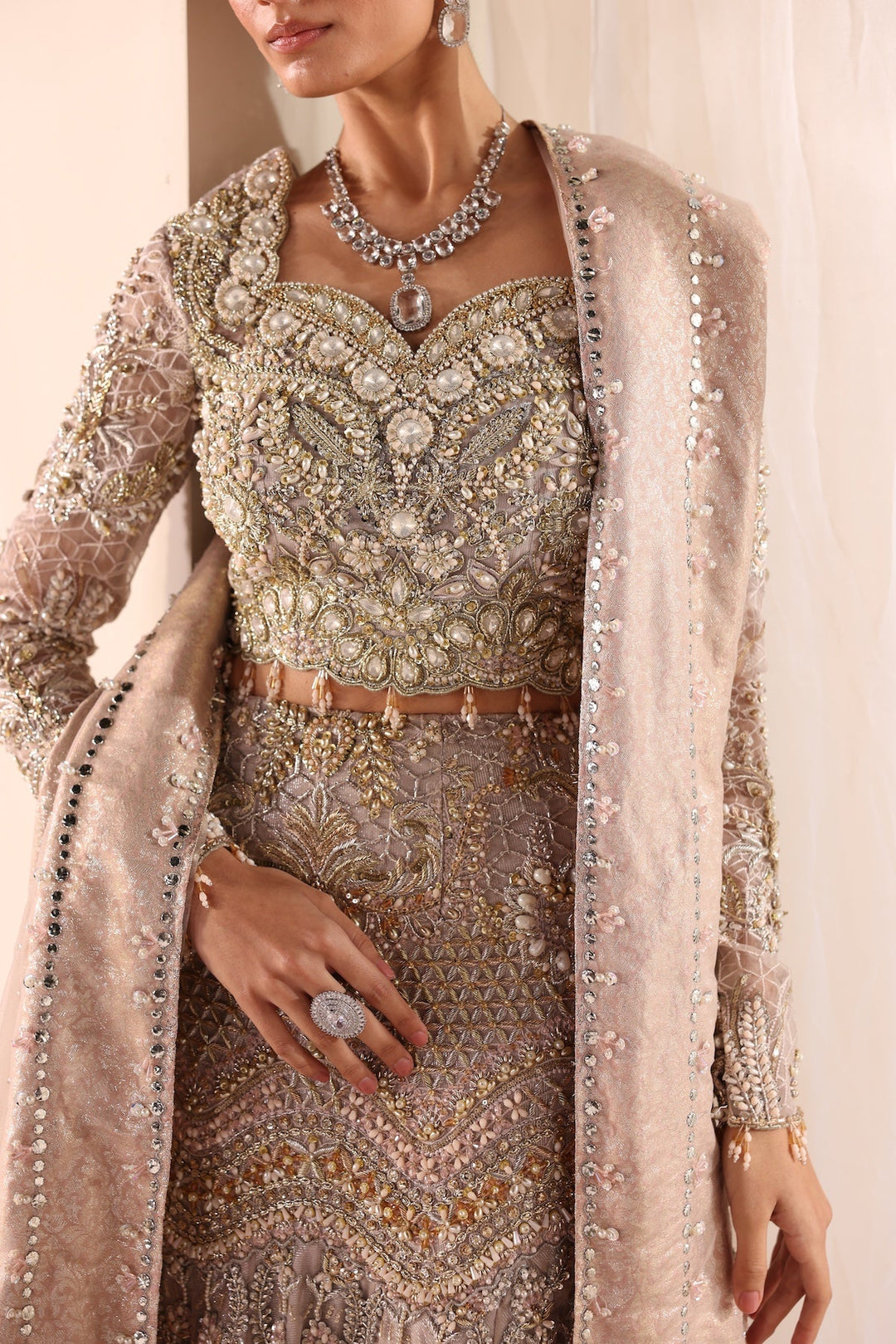 Royal Pakistani Bridal Dress in Choli Lehenga Dupatta Style