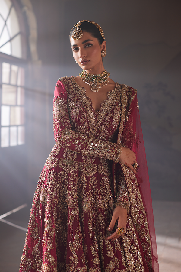 Royal Pakistani Bridal Dress in Farshi Lehenga Gown Style