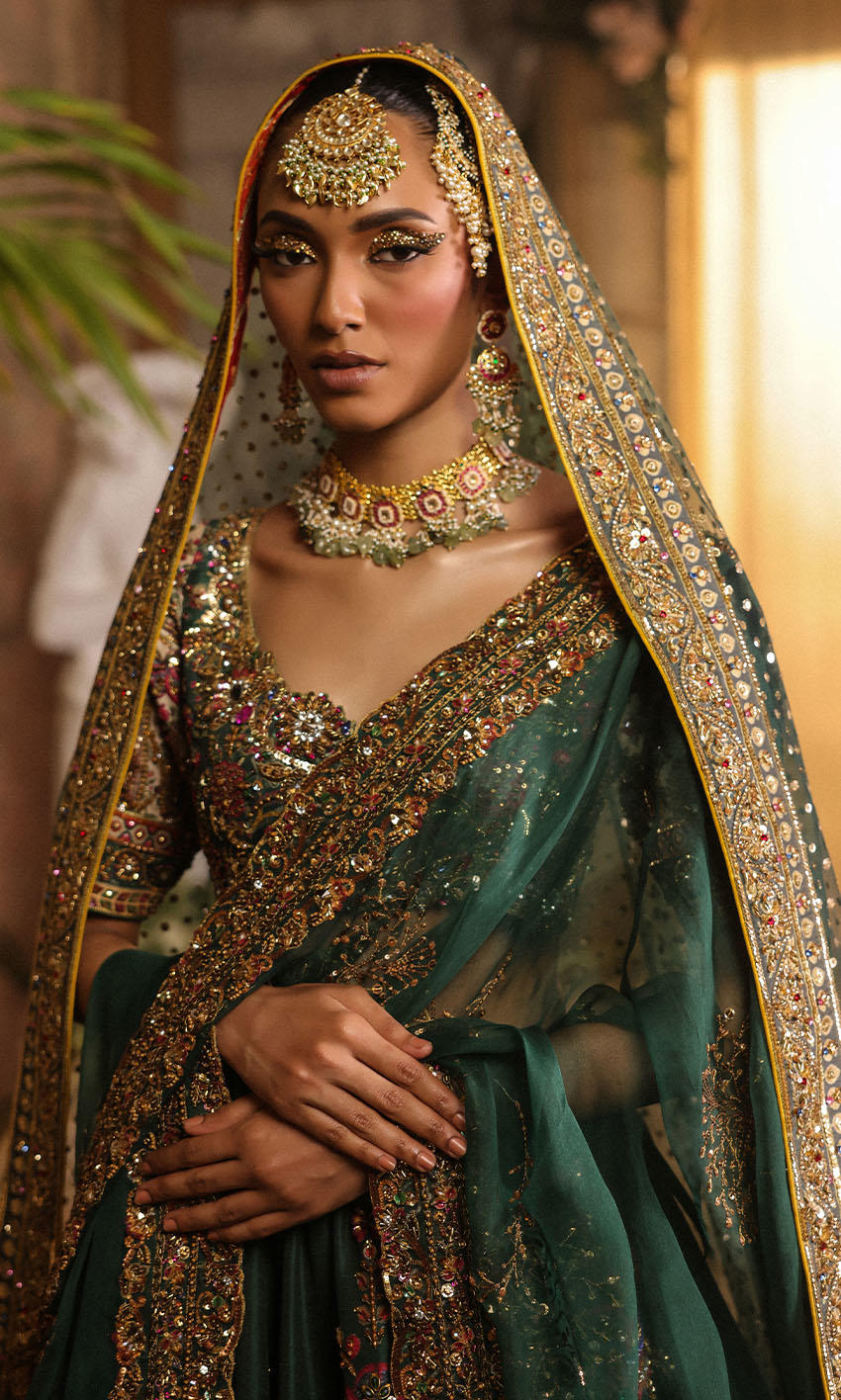Royal Pakistani Bridal Dress in Green Lehenga Choli Style