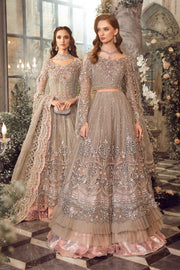 Royal Pakistani Bridal Dress in Grey Lehenga Pishwas Style