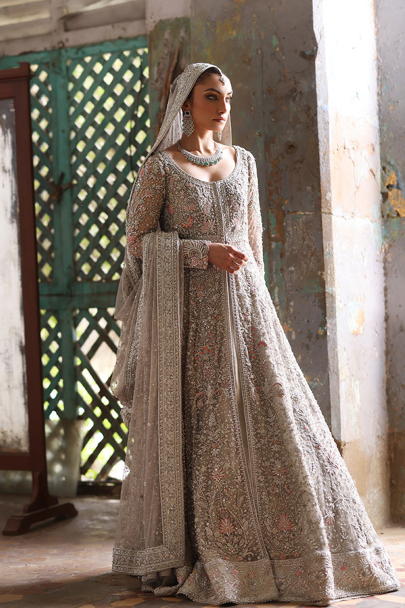 Exquisite Pakistani Bridal Dress - Grey Pishwas Lehenga