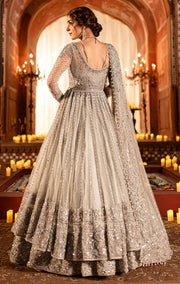 Royal Pakistani Bridal Dress in Grey Pishwas Lehenga Style